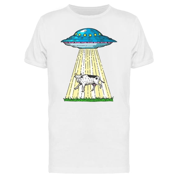 Ufo Kidnap Cow Sketch T-Shirt Men -Image by Shutterstock, Male Large