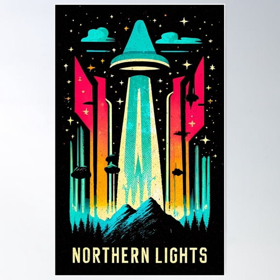 Ufo Northern Lights Poster Wall Art, Modern Wall Decor For Living Room Bedroom, 12x18 UNFRAMED