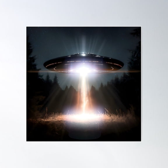 Ufo Over A Clearing/Forest Poster Wall Art, Modern Wall Decor For Living Room Bedroom, 24x24 UNFRAMED