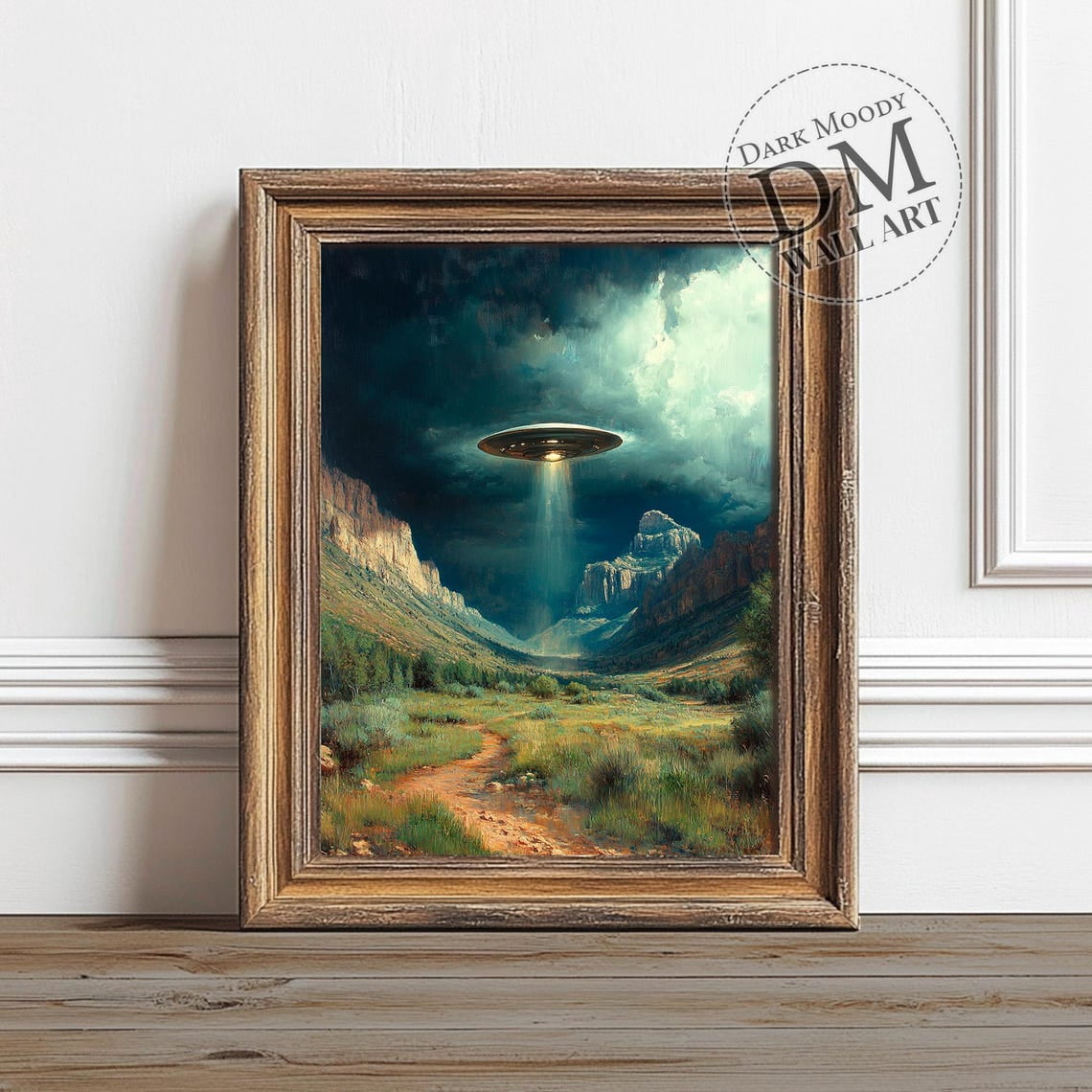 Ufo Over Desert Valley Wall Art Print, Dark Moody, Western Sci Fi ...