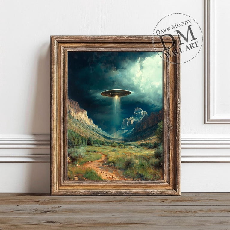 Ufo Over Desert Valley Wall Art Print, Dark Moody, Western Sci Fi ...
