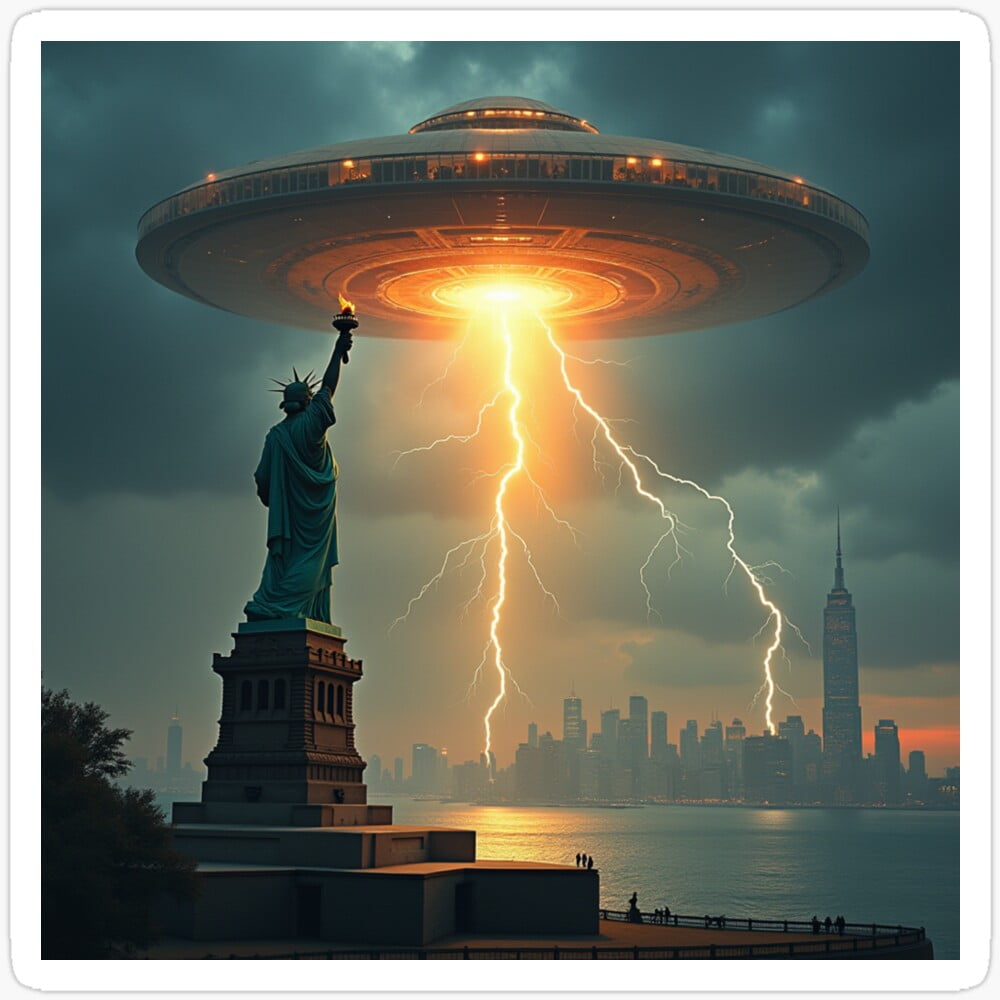 Ufo Over Liberty Sci-Fi New York Invasion Sticker Phone Decal Water ...