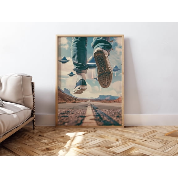 Ufo Poster Retro Ufo Wall Art Alien Abduction Surreal Art Print Sci Fi Poster Alien Wall Decor For Office Retro Poster Aesthetic Printable , Poster Print Only