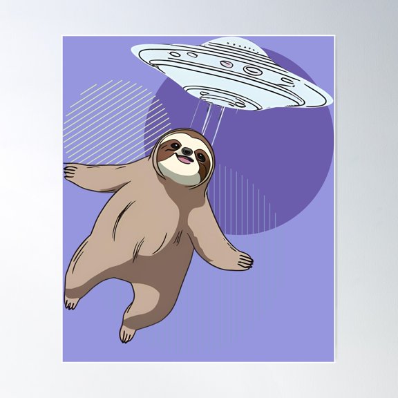 Ufo Science Fiction Sloth Poster Wall Art, Modern Wall Decor For Living Room Bedroom, 8x12 UNFRAMED