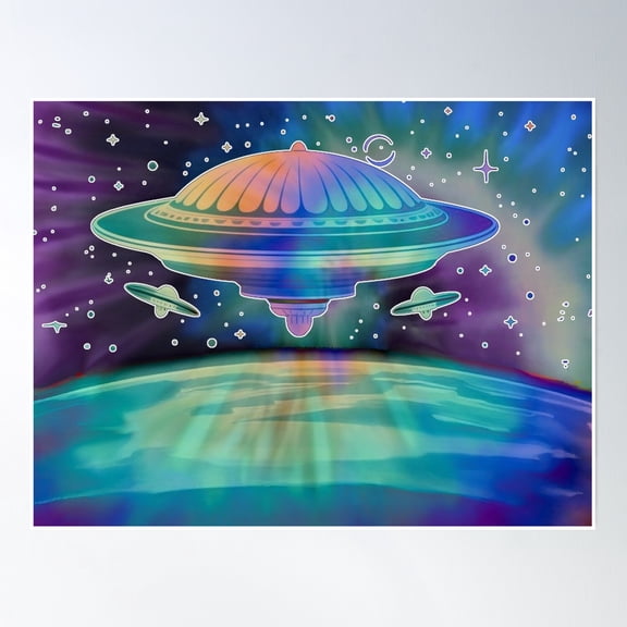 Ufo Spaceship Trippy Space Poster Wall Art, Modern Wall Decor, 16x24 UNFRAMED