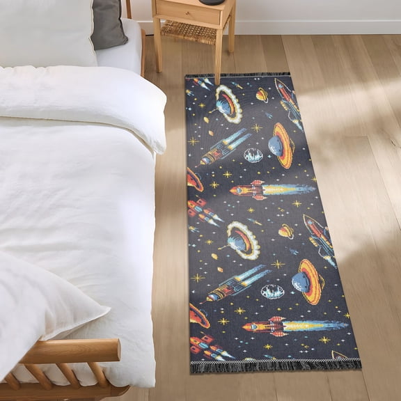 Ufo Spaceships Star Runner Area Rug 2x6 Soft Non-Slip Washable Bedside Carpet for Hallway Bedroom Living Room Home Decor
