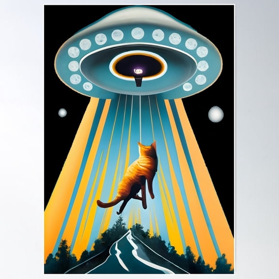 Ufo Steals A Cat Poster Wall Art, Modern Wall Decor For Living Room Bedroom, 12x18 UNFRAMED