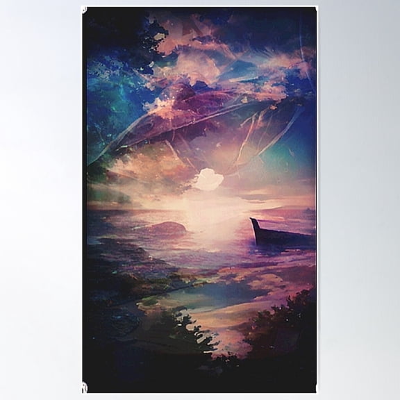 Ufo, Uap,Up, Ufo Over Water, Up Over Water, Boat, Mystic, Misty, Colorful Poster Wall Art, Modern Wall Decor For Living Room Bedroom, 24x36 UNFRAMED