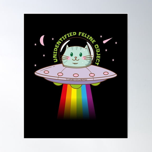 Ufo - Unidentified Feline Object Poster Wall Art, Modern Wall Decor For Living Room Bedroom, 8x12 UNFRAMED