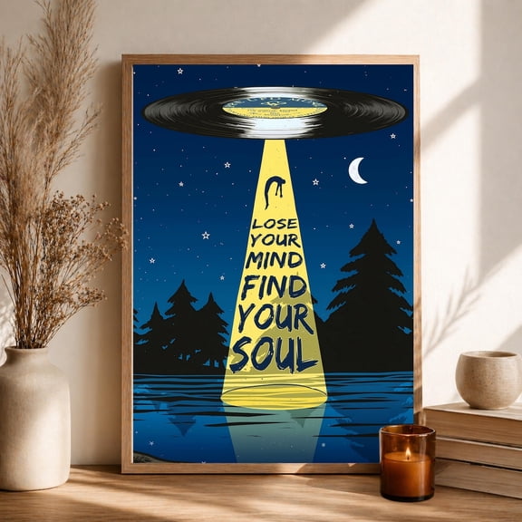 Ufo Vinyl Record Wall Art Surreal Trippy Retro Music Decor Vintage Style Room