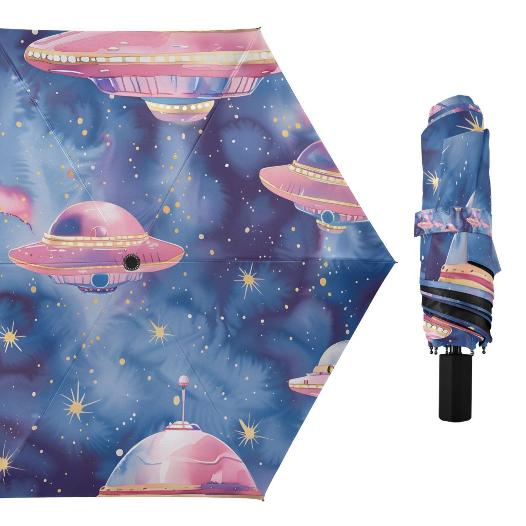 Ufo on Sky Compact Sun Umbrella Windproof Travel Umbrellas for Rain Strong Portable UV Protection