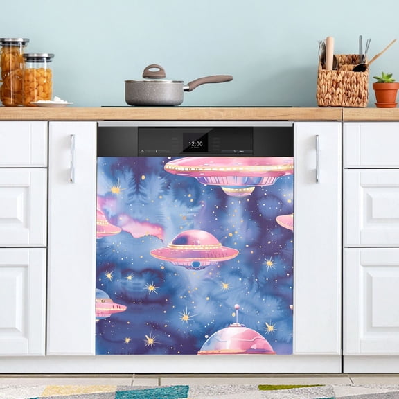 Ufo on Sky Dishwasher Magnet Cover Magnetic Fridge Door Cover Home Kitchen Decor 23"x 26"