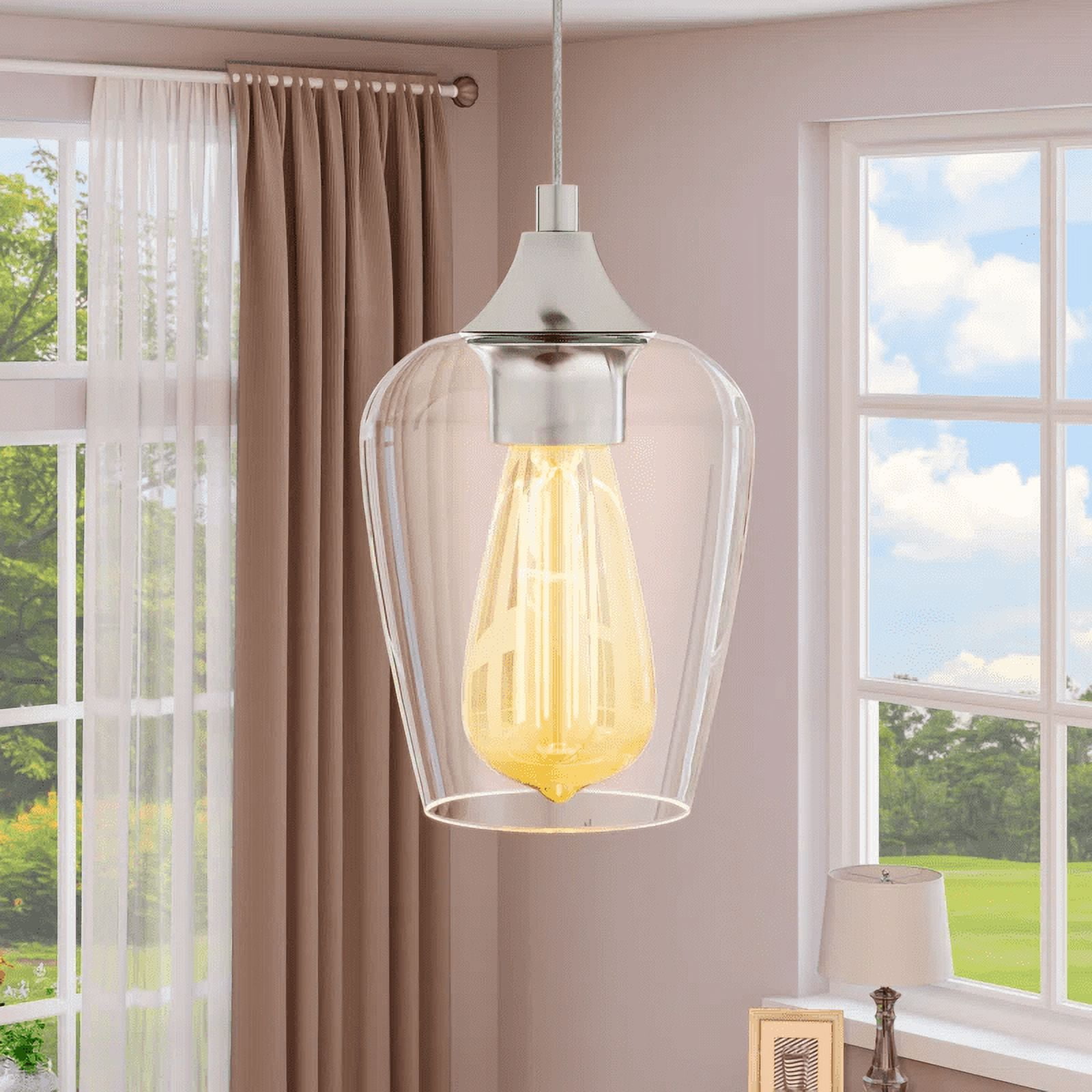 Uforic 1 Light Jar Pendant Matte Black Ceiling Pendant Light Jar Ceiling Light with Clear Glass Chandelier for Dining Room Kitchen Hallway Brushed