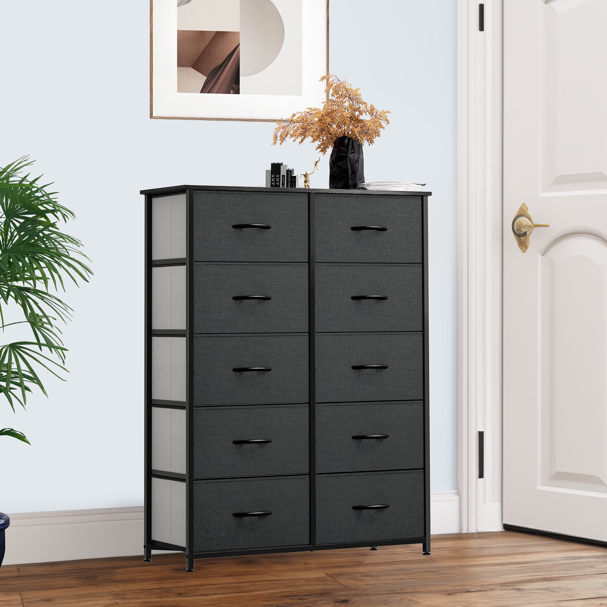Uforic 10 Drawer Dresser, Chest of Drawers for Bedroom Fabric Dressers Bedroom Organization Cabinet Fabric Containers Black Grey