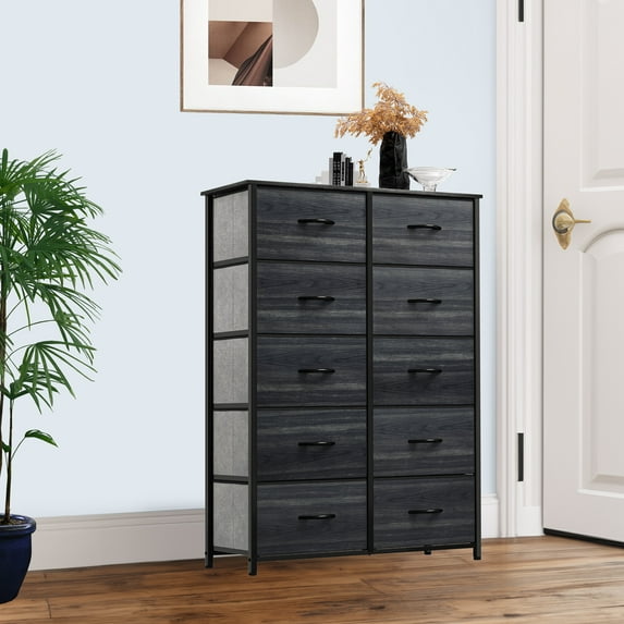 Uforic 10-Drawer Fabric Dresser, Storage Chest with Steel Frame & Wooden Top for Bedroom, Black