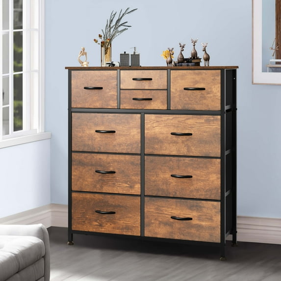 Uforic 10-Drawer Fabric Dresser for Adults, Storage Chest with Steel Frame & Wood Top for Entryway