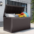 thumbnail image 1 of Uforic 100 Gallon Lockable Resin Outdoor Storage Deck Box, Uforic Multipurpose Storage Chest for Patio Accessories Garden Tools Daily Essentials, Weather Resistant, Dark Brown, 1 of 8