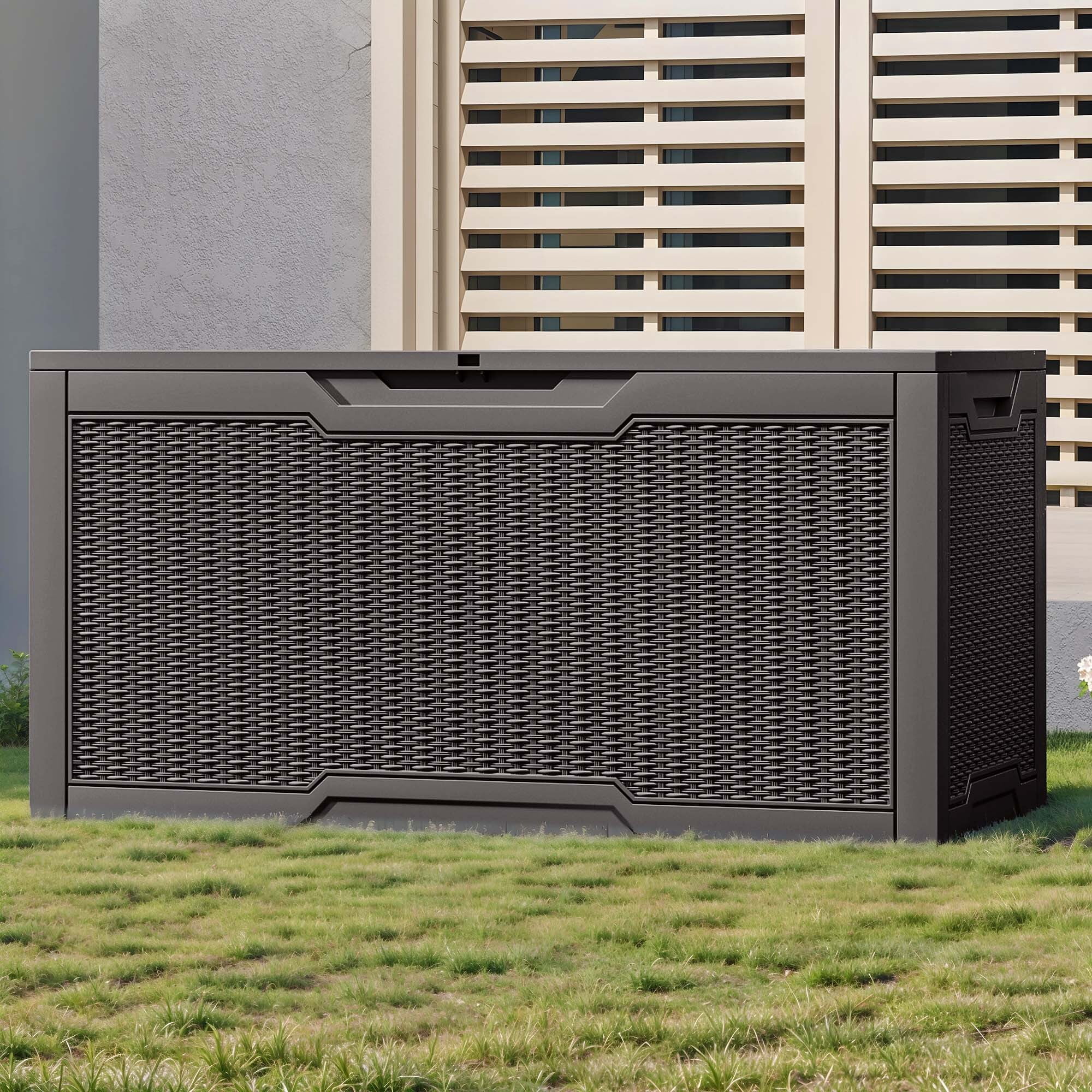 Uforic 100 Gallon Resin Deck Box, Lockable Weather Resistant Outdoor Storage Chest for Patio & Garden, Dark Brown