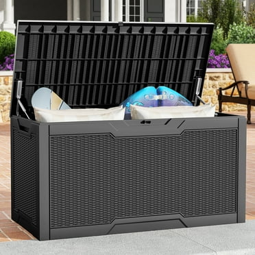 Uforic 100 Gallon Resin Deck Box, Waterproof Outdoor Storage Box, Lockable, Black