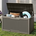 thumbnail image 1 of Uforic 100 Gallon large Deck Box, Outdoor Resin Storage Box, Outdoor Container for Patio Garden, Waterproof, Lockable, Light Brown, 1 of 8