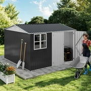 Uforic 10x10ft Storage Shed with Windows, Lockable Doors & Sloped Roof,Large Gray Metal Garden Shed for Patio,Backyard,Garage,and Lawn