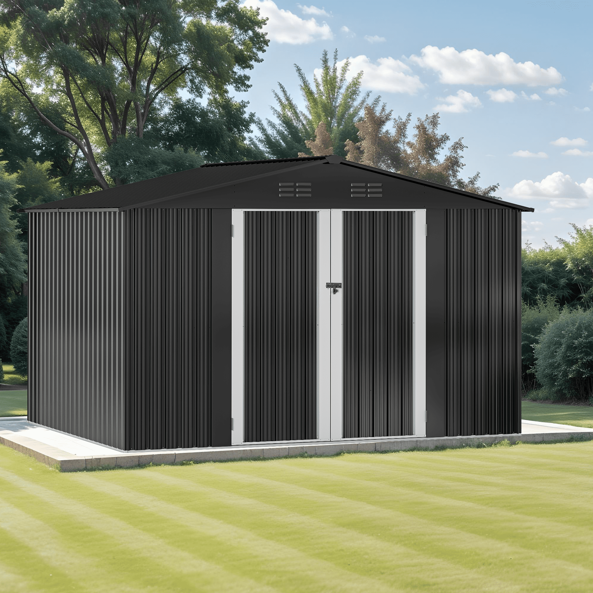 Uforic 10x8ft Metal Storage Shed with Lockable Doors & Vents