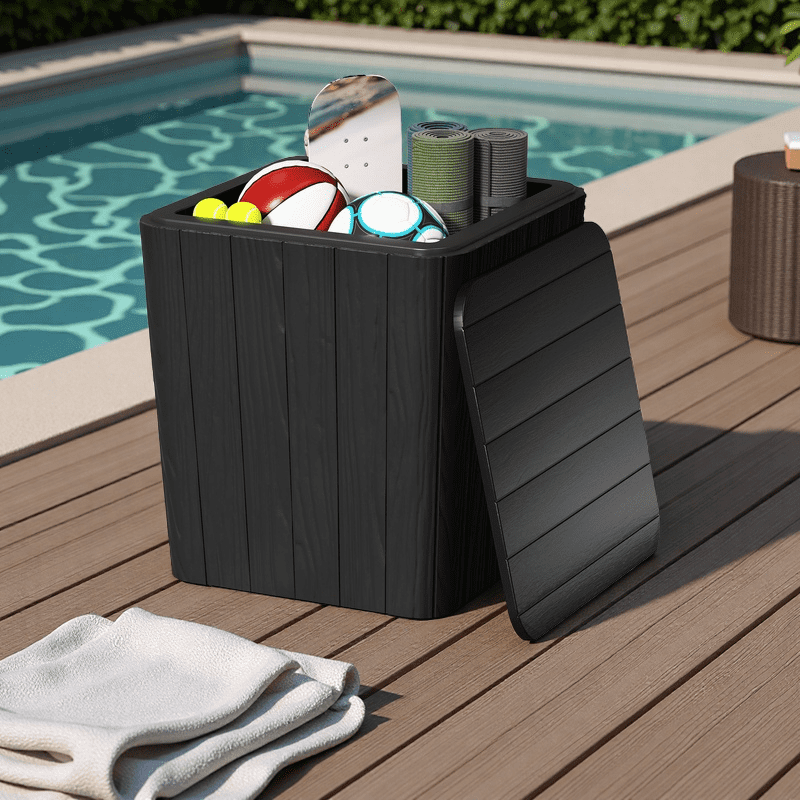 Uforic 11.5 Gallon Outdoor Resin Deck Box, Multifunctional Patio Side Table & Storage Container for Cushions & Outdoor Decor, Black