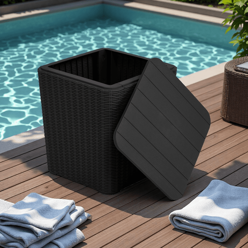 Uforic 11.5 Gallon Outdoor Resin Rattan Deck Box, Patio Storage Coffee Table for Cushions & Patio Decor, Weather Resistant Outdoor Organizer, Black