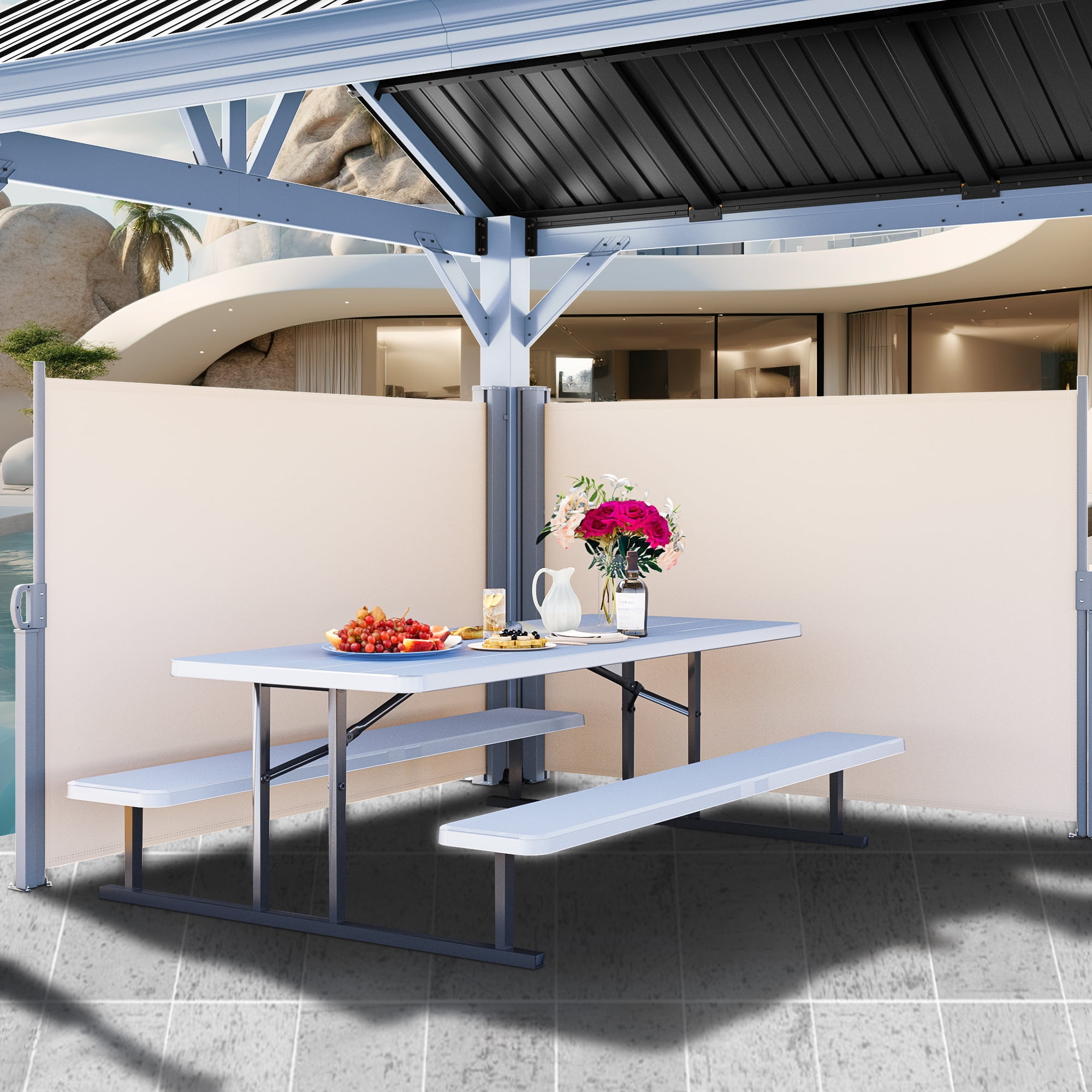 Uforic 118''X 78'' Side Screen Retractable Privacy UV-Resistant Waterproof  for Garden, Deck, Beige