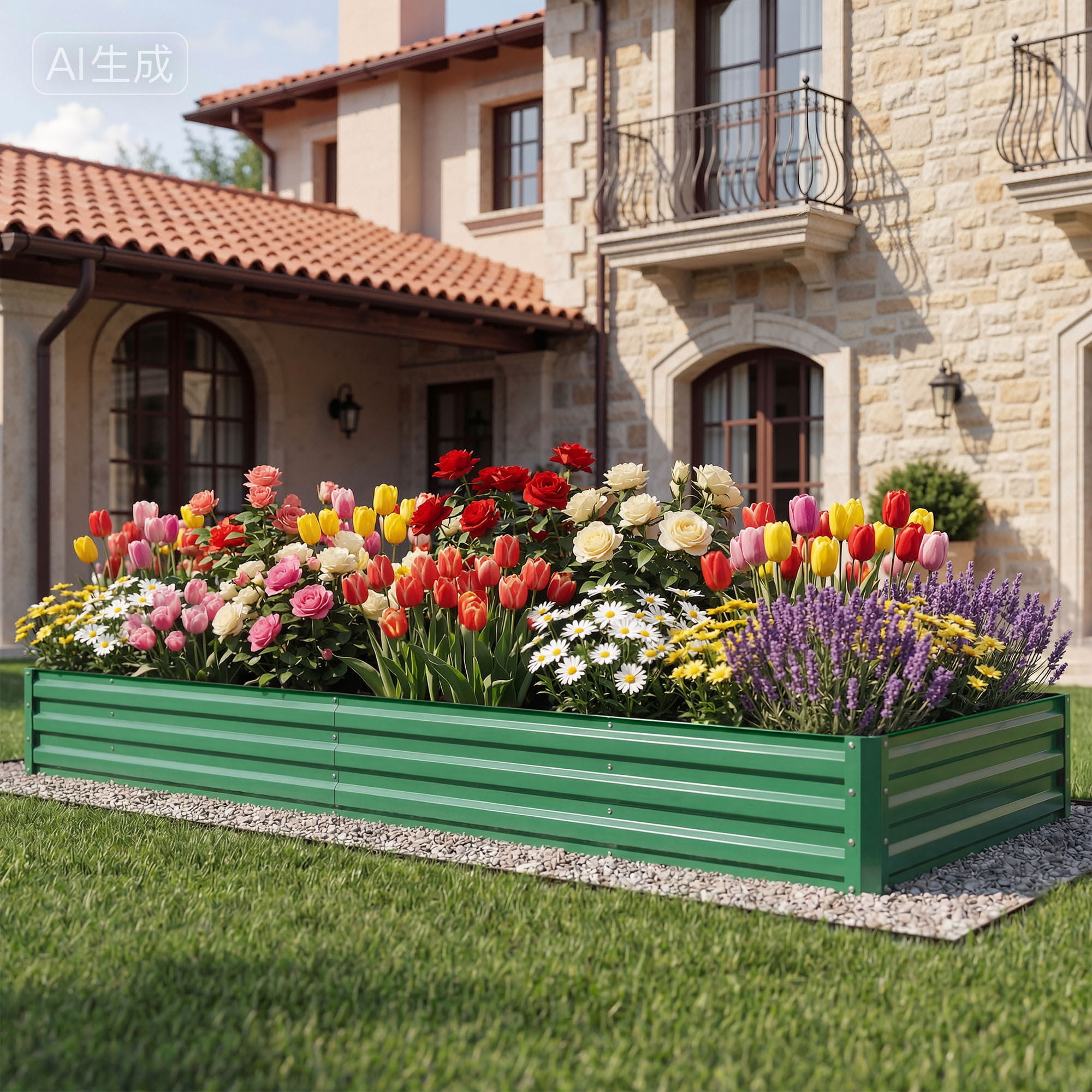 Uforic 12 x 4 x 1 FT Galvanized Metal Raised Garden Bed Kit, Outdoor Planter Box with Safety Rubber & Gloves for Vegetables Flowers Herbs Fruits, Green