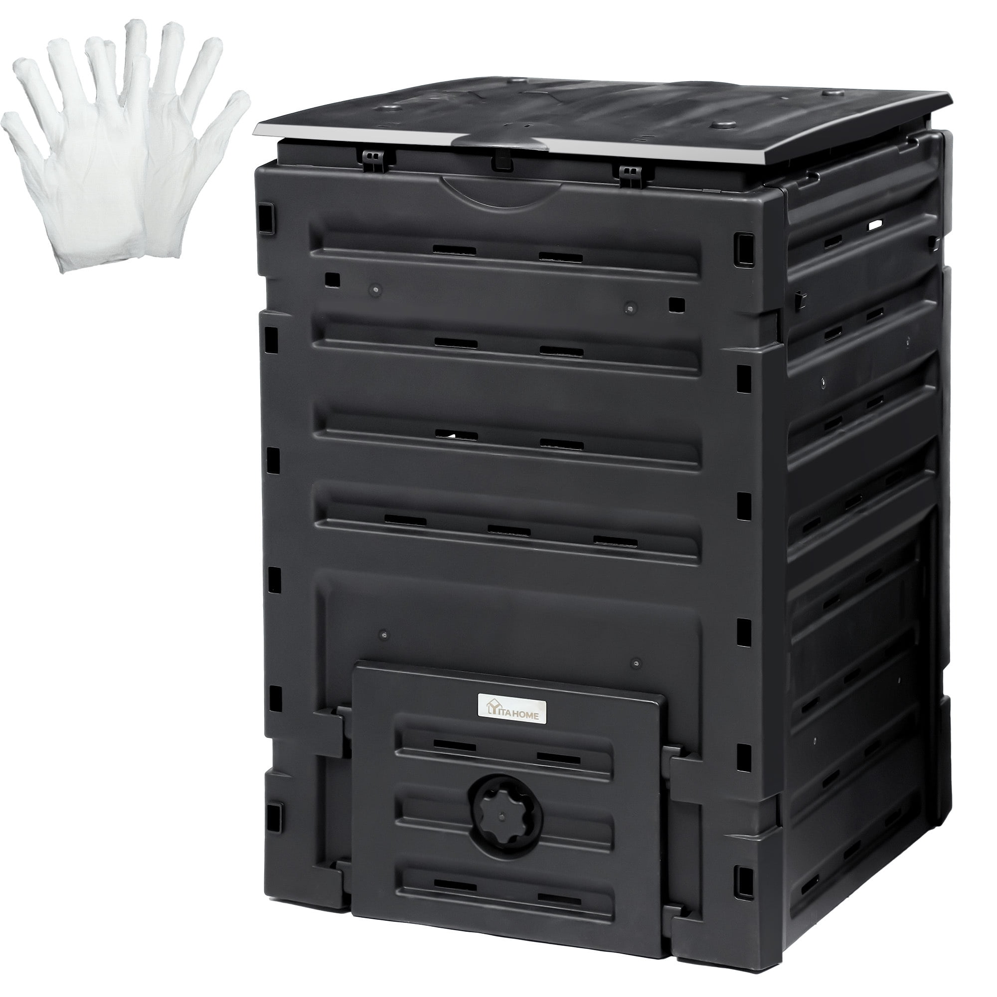 Uforic 120 Gallon Large Outdoor Compost Bin, Garden Compost Tumbler with Secure Snap-on Lid & Aeration System, Black