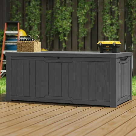 Uforic 120 Gallon Large Outdoor Deck Box, Outdoor Resin Storage Boxes ,Waterproof & Lockable, Dark Gray