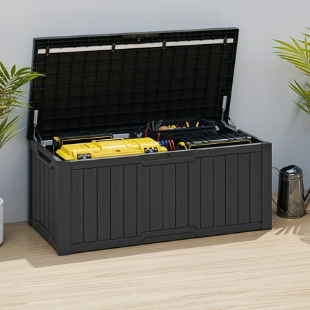 Uforic 120 Gallon Large Resin Deck Box, Lockable Outdoor Storage Boxes ,Waterproof, Black