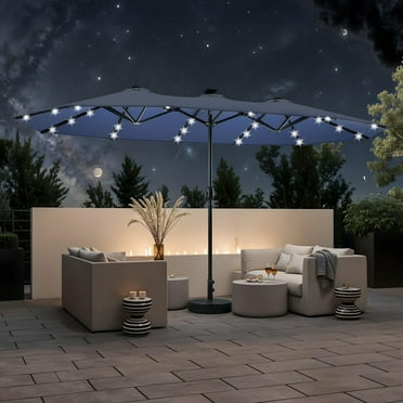 Uforic 13FT Outdoor Double-Sided Patio Umbrellas with 36 LED Lights, Portable Shade Market Table Umbrella, Solar Lights & 12 Sturdy Ribs & Tilt Adjustment, Navy Blue