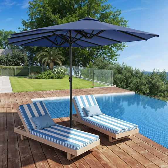 Uforic 15ft Double-Sided Patio Umbrella, Large Outdoor Portable Shade Market Table Umbrella,12 Sturdy Ribs & Tilt Adjustment ,Navy Blue
