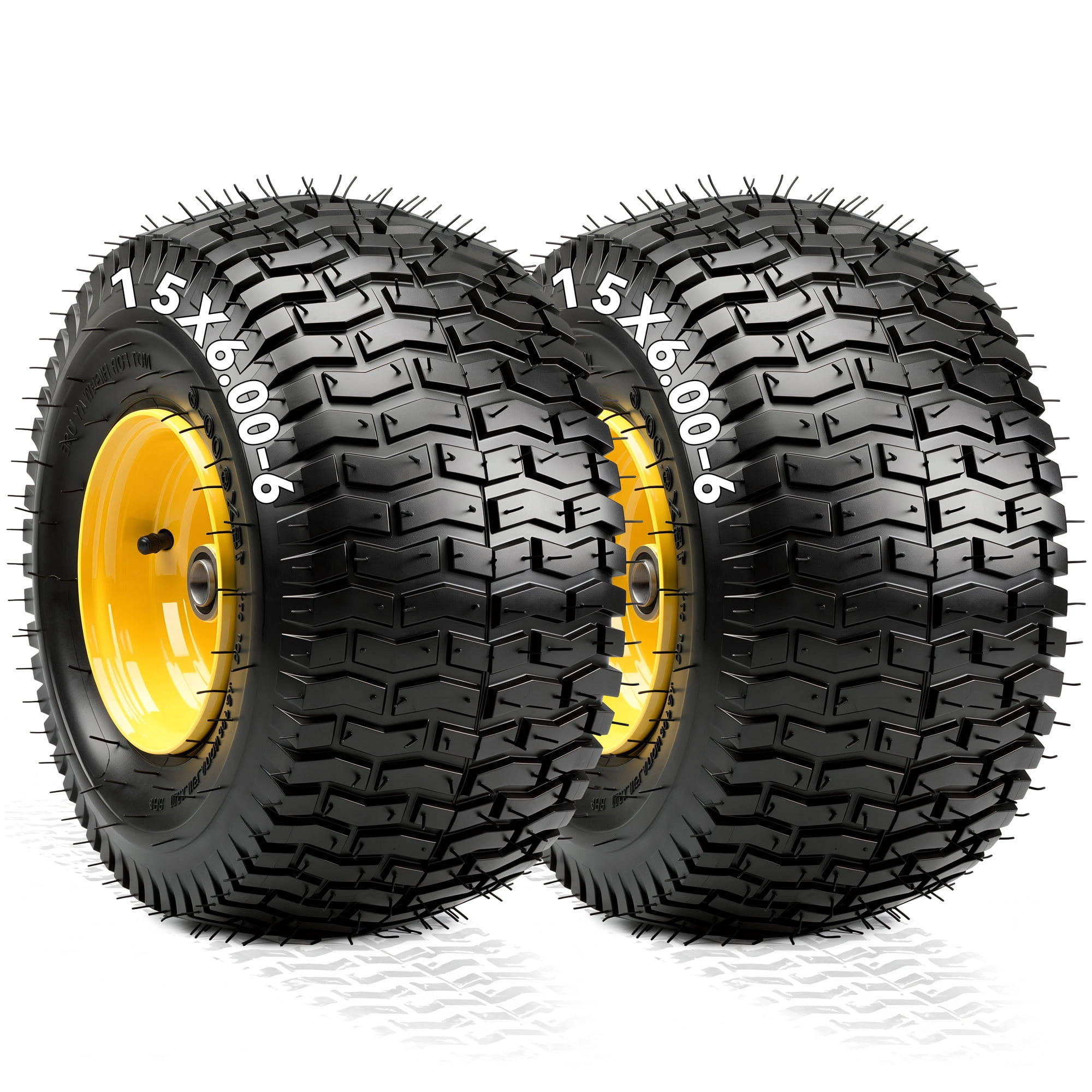 Uforic 15x6.00-6 4 Ply Lawn Mower Tire Wheel Set of 2, 3"Offset Hub 3/4" Bearings 570LBS Load Replacement for John Deere Riding Tractors