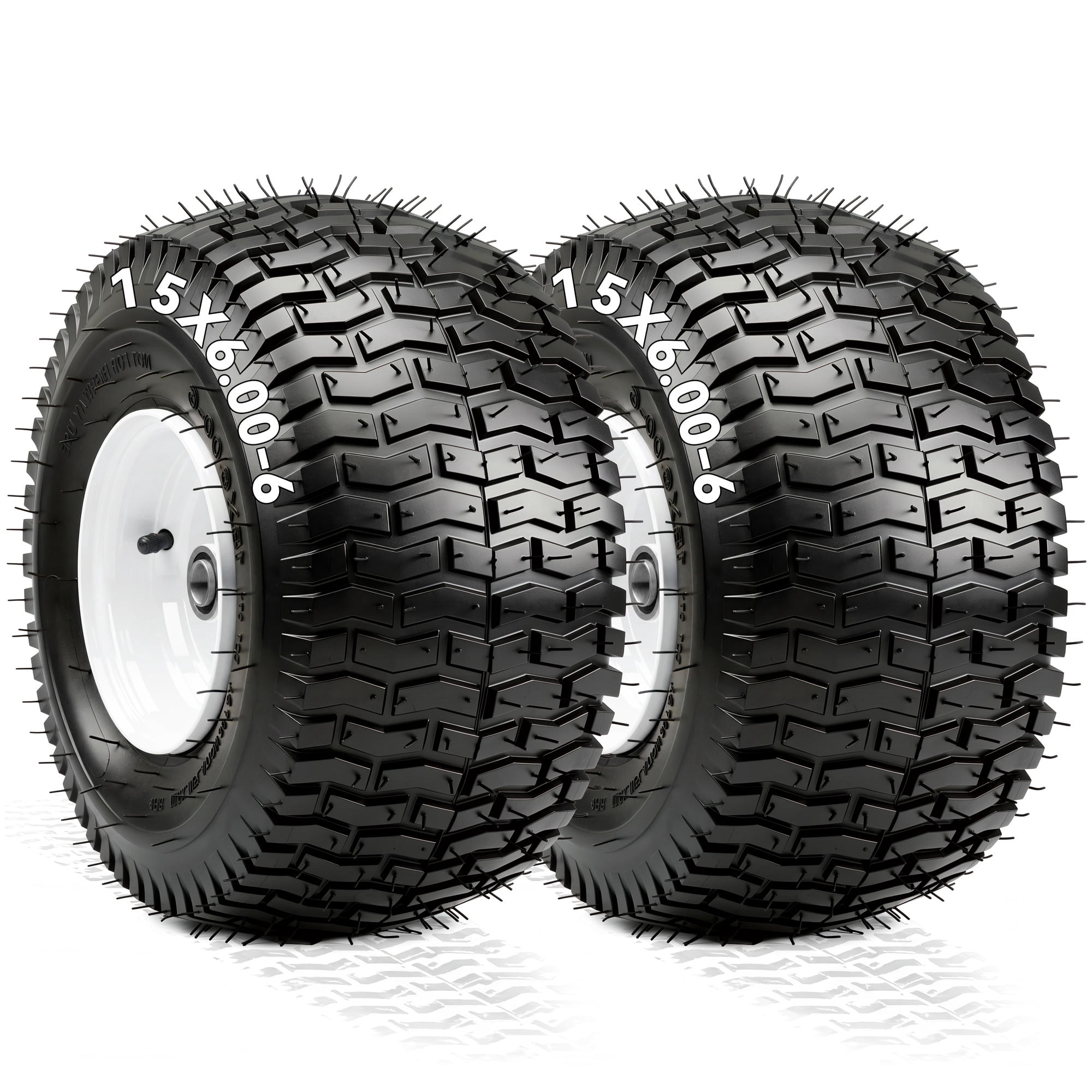 Uforic 15x6.00-6 Lawn Mower Tire & Wheel Assembly, 4 Ply Pneumatic Replacement Front Tires, 570 LBS Load Capacity, 3" Centered Hub 3/4" Bearings, Fits John Deere Riding Lawn Tractors, Set of 2