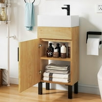 Uforic 16" Bathroom Vanity with Undermount Sink, Modern Free Standing Bathroom Storage Cabinet with Soft Close Door, Brown