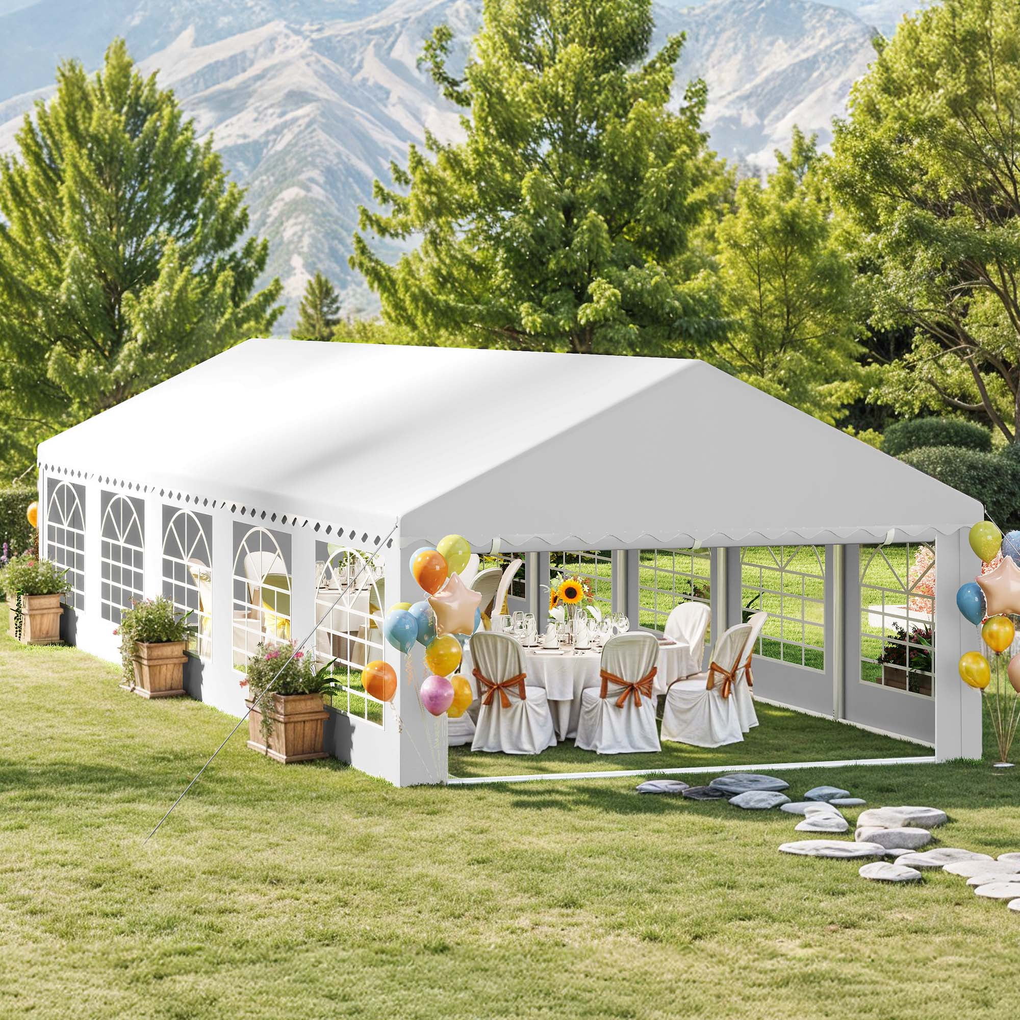 Uforic 16x32FT Party Tent Heavy Duty with Removable Sidewalls & 3 Storage Bags, Commercial Wedding Large Tent, Upgraded Galvanized Ripple Canopy,Waterproof, White