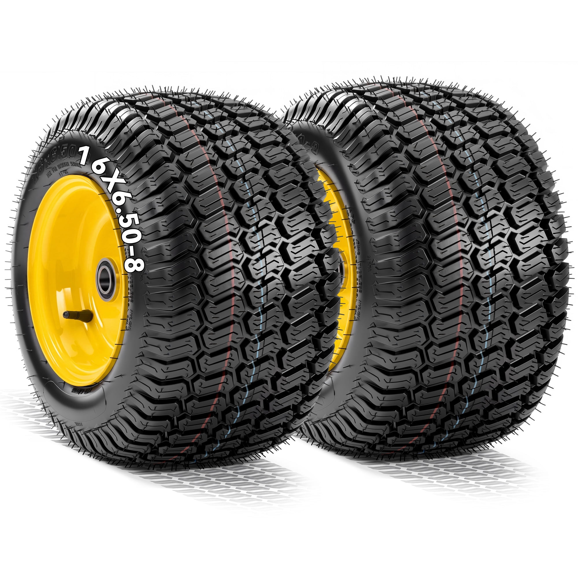 Uforic 16x6.50-8 Flat-Free Lawn Mower Tire and Wheel Assembly, 4-Ply Front Replacement Tire, 3 in Offset Hub, 3/4 in Bushing, 620 lb Capacity, 2-Pack