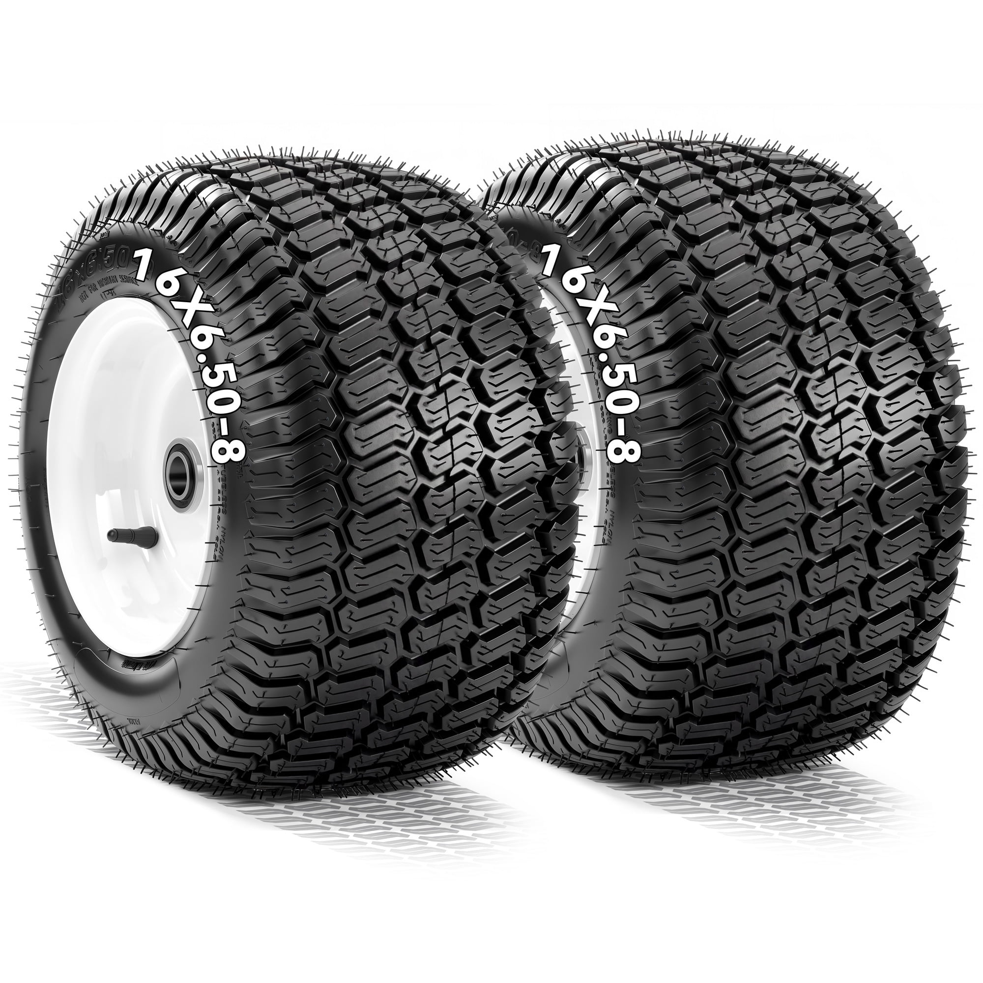 Uforic 16x6.50-8 Lawn Mower Tire and Wheel Assemblies, 4-Ply Pneumatic Front Replacement Tires, 3 in Centered Hub, 3/4 in Bushings, Fits Lawn Tractors, Garden Vehicles, 620 lb Capacity, 2-Pack