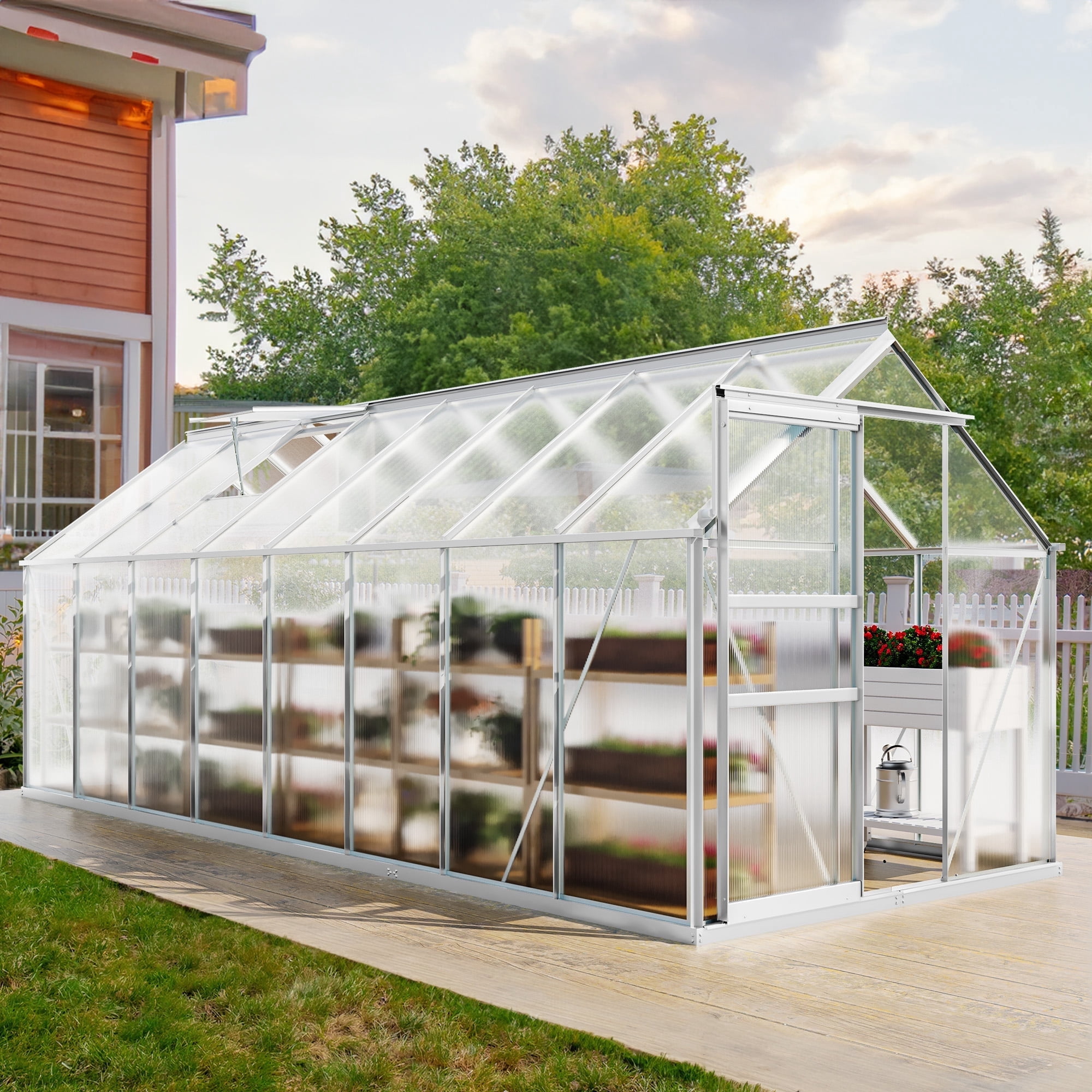 Uforic 16x6FT Polycarbonate Garden Shelter Spacious Durable Garden Shelters Outdoor Aluminum Plant Houses with Sliding Entries Ventilation Opening Superior Walk-in Plant Enclosure for Garden