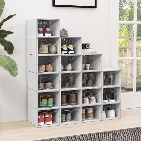 Uforic 18-Pack Stackable Shoe Storage Box, Shoe Organizer Box for Entryway, White