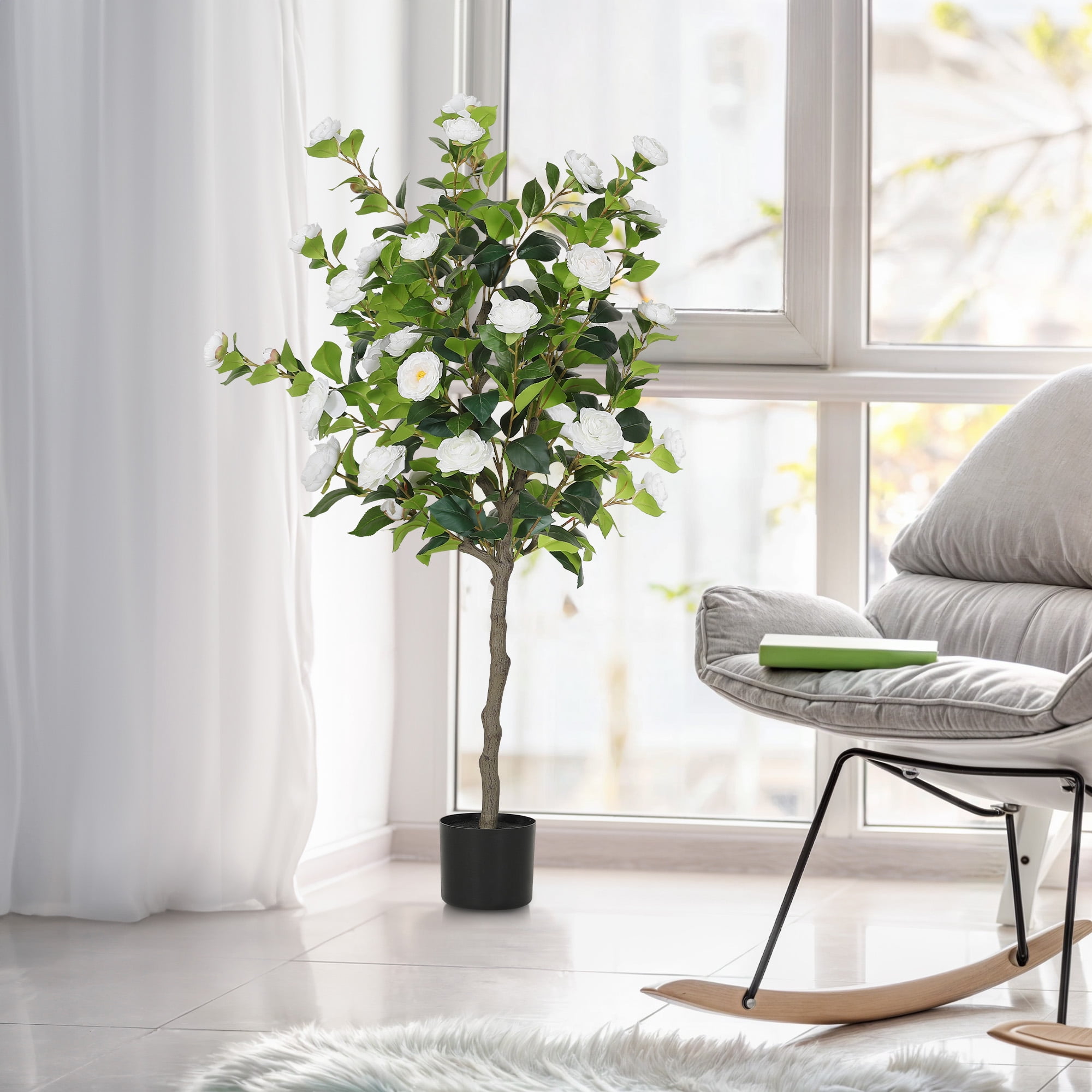 Uforic 2Pack 4.1FT Artificial Camellia Tree With a LED string light