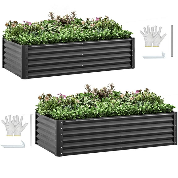 Uforic 2-Pack 6ftx3ftx1.5ft Large Raised Garden Bed Kit,Outdoor Galvanized Metal Patio Planter Box with Safety Rubber & Gloves, for Vegetables Flowers,Black