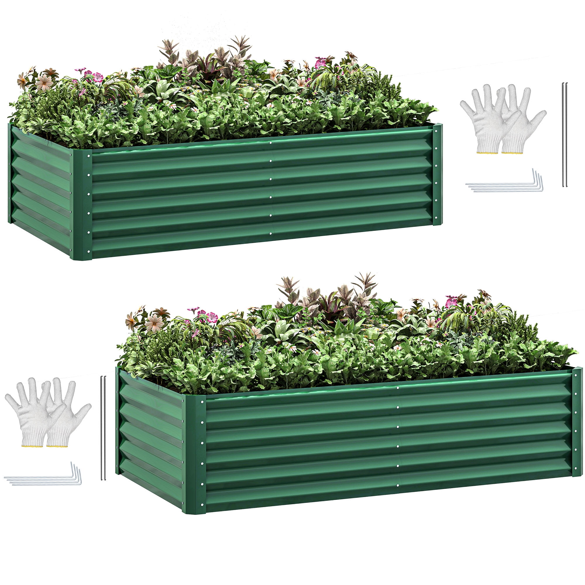 Uforic 2-Pack 6ftx3ftx1.5ft Large Raised Garden Bed Kit,Outdoor Galvanized Metal Patio Planter Box with Safety Rubber & Gloves, for Vegetables Flowers,Green