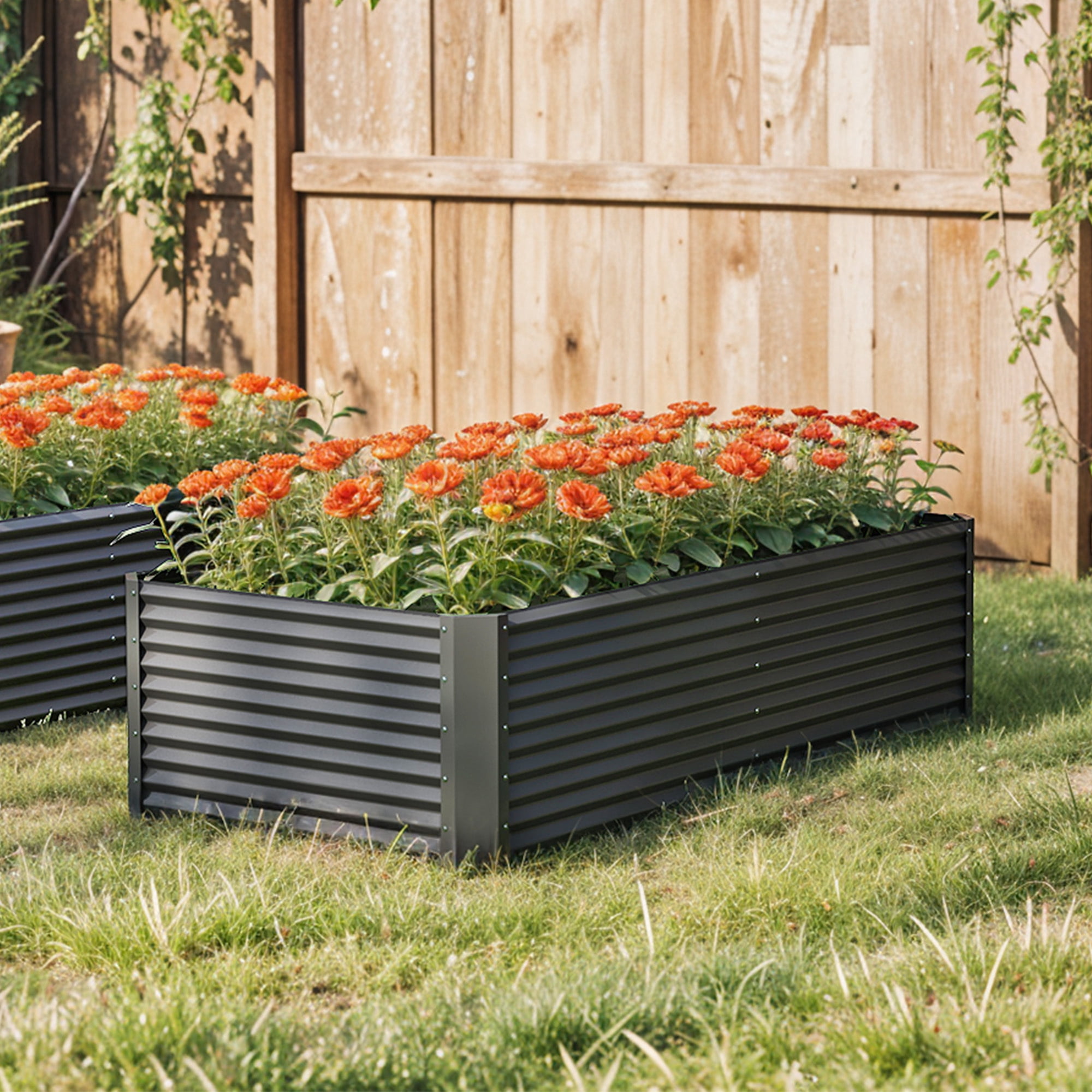 Uforic 2 Pack 8x4x2 ft Black Galvanized Raised Garden Bed Kit, Metal Planter Box with Gloves, Ground Nails & Support Rod, Outdoor Above-Ground Planter for Plants, Vegetables, and Flowers