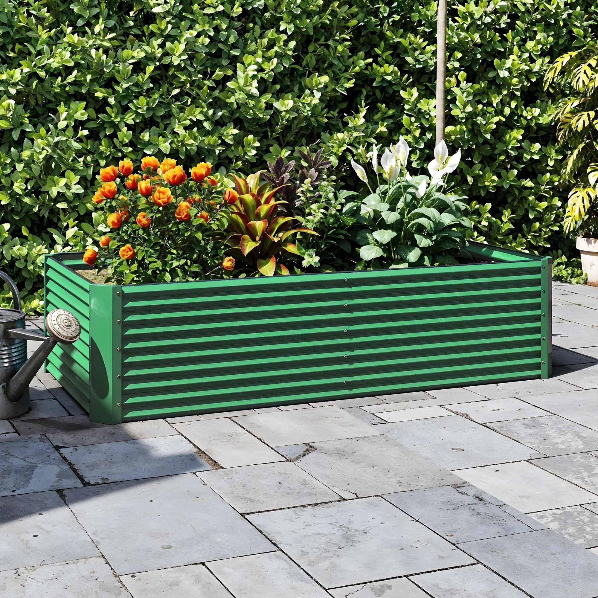 Uforic 2 Pack 8x4x2 ft Green Large Galvanized Raised Garden Bed Kit, Metal Planter Box with Gloves, Ground Nails & Support Rod, Outdoor Above-Ground Planter for Plants, Vegetables, and Flowers