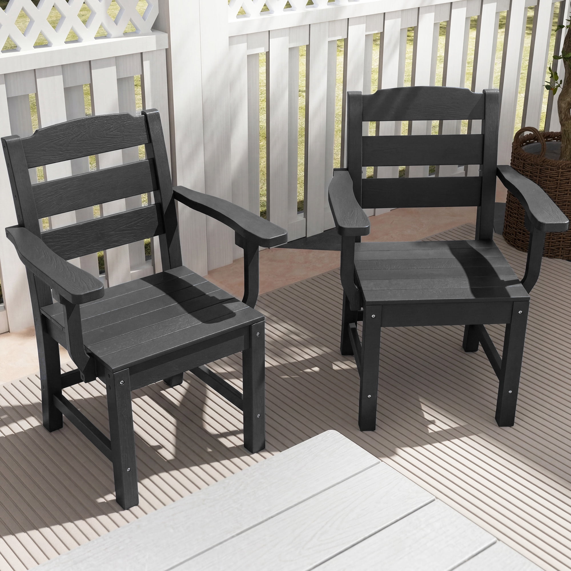 Uforic 2 Pack Outdoor Dining Chairs, All-Weather Heavy Duty HIPS Patio Chairs, 385 LBS Load Bearing, 22.8"W x 17.3"D x 34.1"H, Modern Garden Furniture, Black