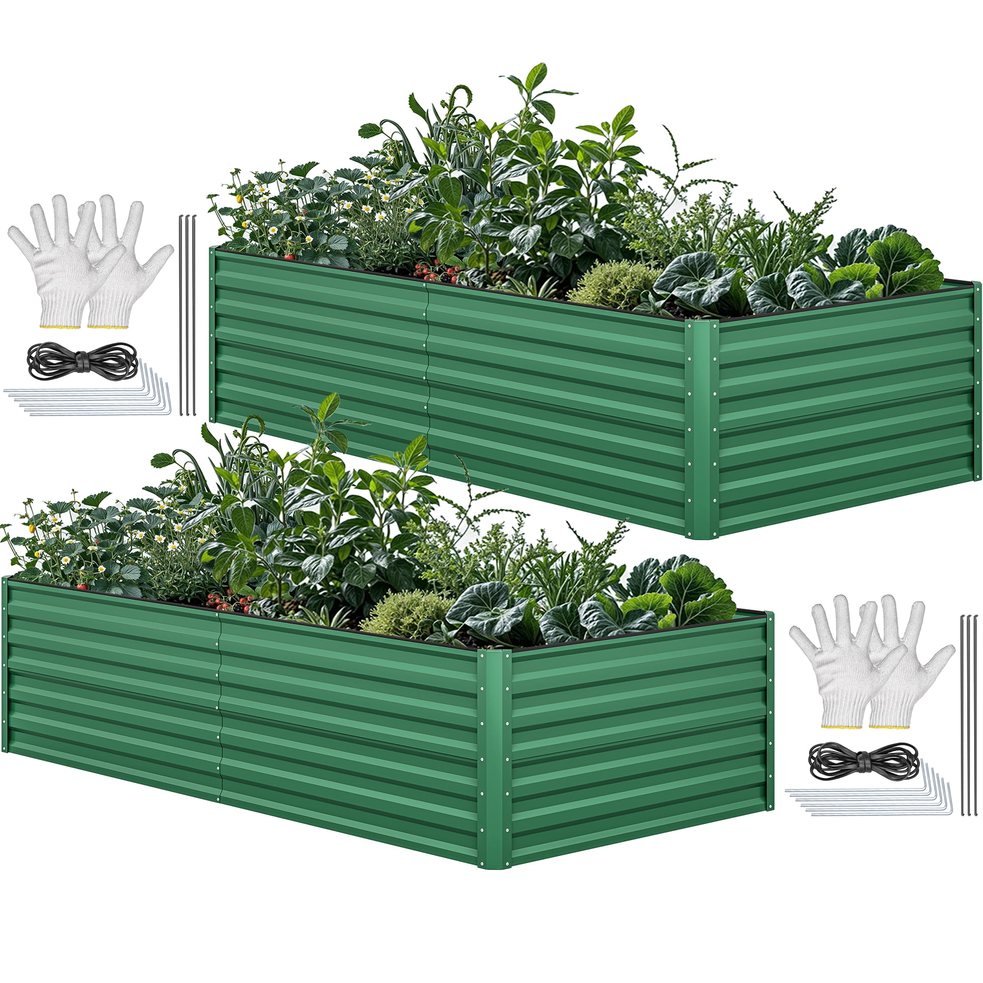 Uforic 2 Pcs 8ftx4ftx2ft Large Raised Garden Bed Kit,Outdoor Galvanized Metal Patio Planter Box with Safety Rubber & Gloves, for Vegetables Flowers,Black